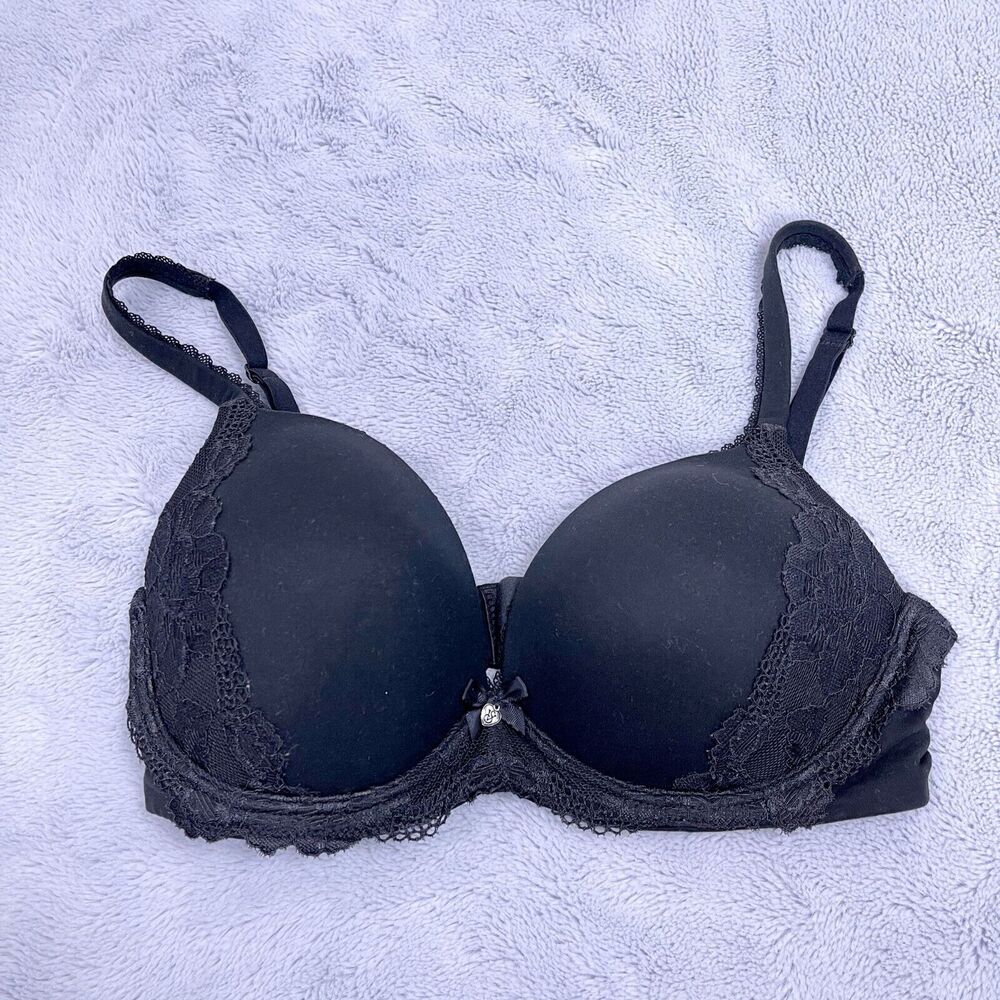 Body By Victorias Secret No Wire Lace Bra Black Solid Lined Lightly Padded 34D